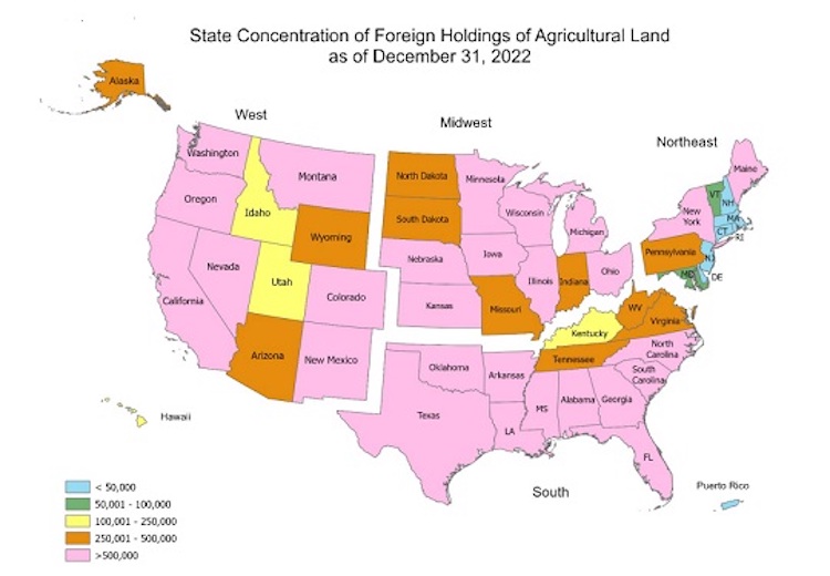 concentration of foreign land ownership map december 31 2022 60